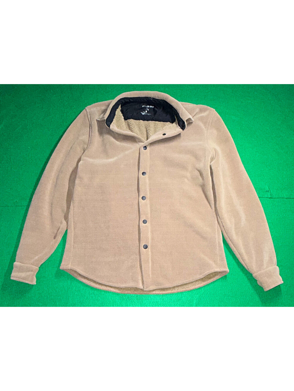 Kenneth Cole Active Men's Sherpa Lined Corduroy Shacket Jacket Beige Tan Medium